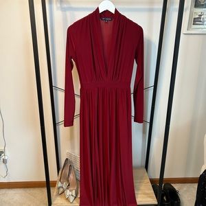 One Clothing Los Angeles Wine Maxi Dress with Side Slits and Deep V-Neck